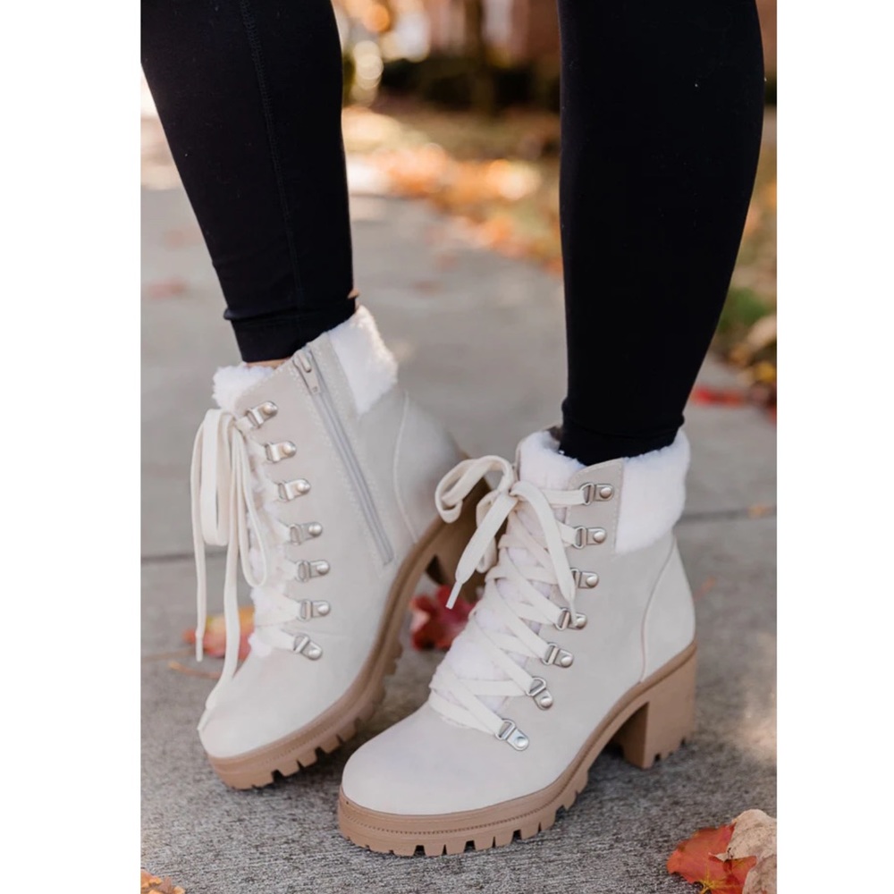 Sherpa Lace-Up Lug Sole Combat Booties